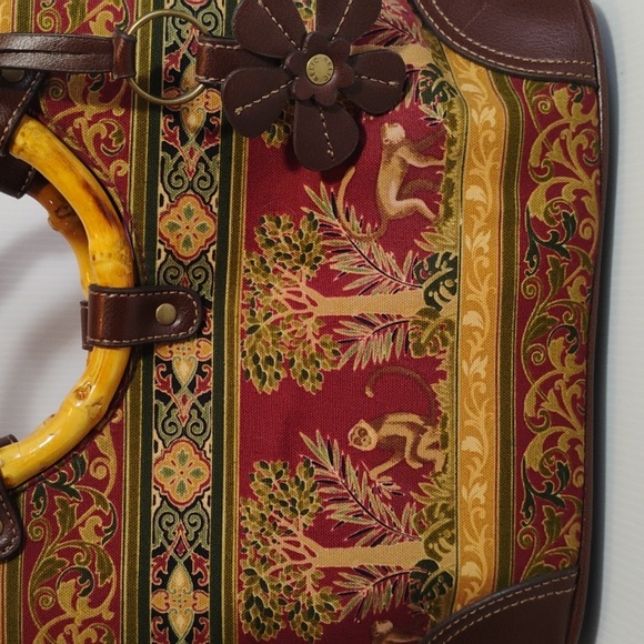 Relic Vintage Monkey Tapestry Bamboo Wood Handles Crossbody - Picture 2 of 11